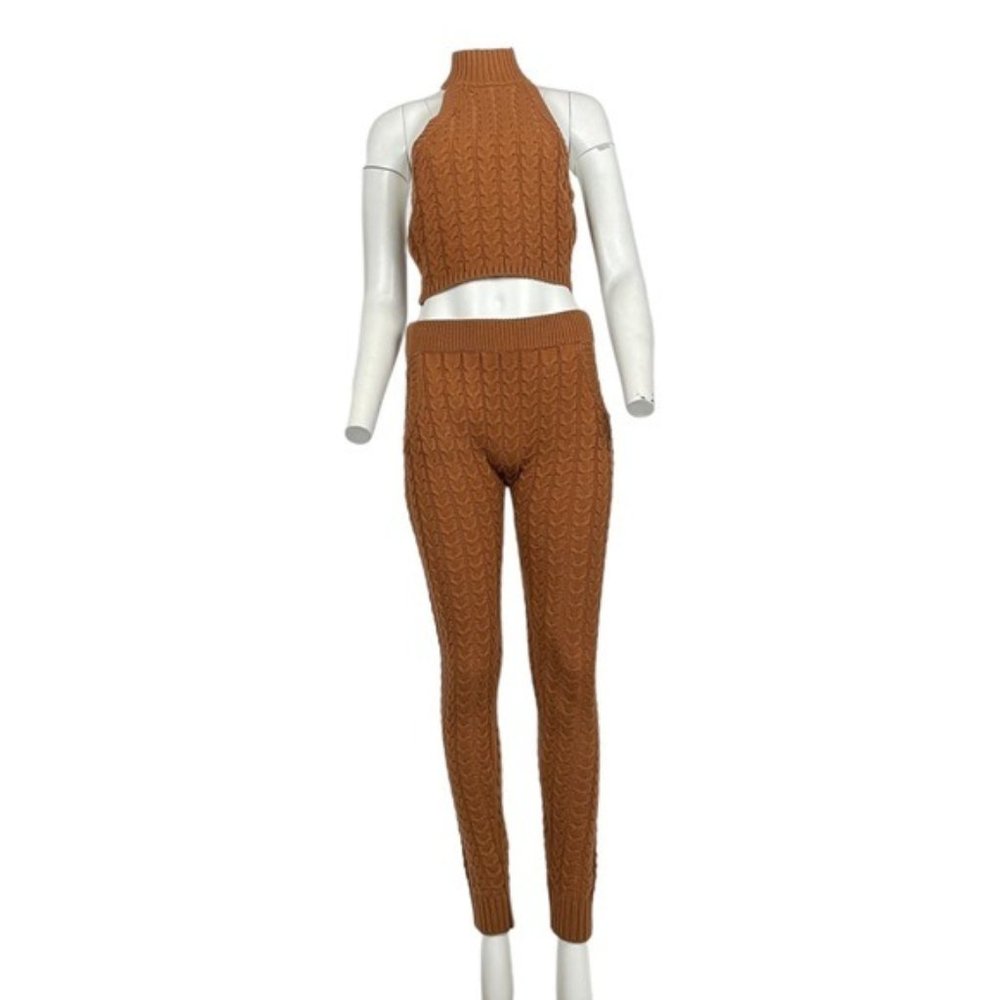 Cable Knit Jogger Pants Rust
